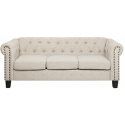 Beliani - Divano 3 posti in tessuto beige gambe dritte Chesterfield