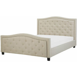 Letto Imbottito Beige Effetto Lino con Rete a Doghe 160 x 200 cm Aurel