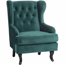 Poltrona wing in velluto verde. Quest'elegante e comoda poltrona sarà una piacevole aggiunta in soggiorno. Caratterizzata da  ...
