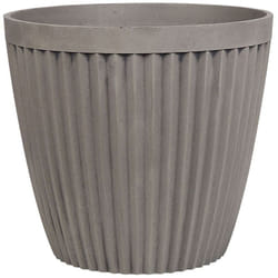 Beliani - Vaso da Fiori Grigio Tondo con Scanalature Mix Pietra e Poliresina ⌀ 44 Poka