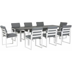 Set Giardino Tavolo Allungabile Alluminio Bianco 8 Sedie Cuscini Grigi Pancole