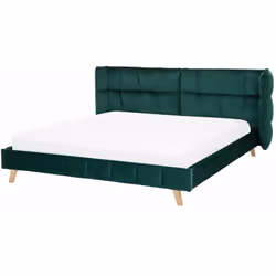 Letto matrimoniale moderno in velluto verde scuro. Rendi la tua camera da letto un nido accogliente con questo letto con rete ...