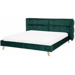 Letto Velluto Verde Scuro Gambe Legno Testiera Regolabile 180 x 200 cm Senlis