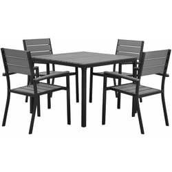 Set da Esterno 4 Sedie e Tavolo Grigio Design a Doghe Legno Sintetico Prato