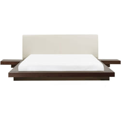 Letto in Legno Marrone Scuro Stile Giapponese 2 Comodini 160 x 200 cm Zen