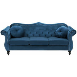 Divano in Velluto Blu a 3 Posti in Stile Chesterfield con Cuscini Retrò Skien