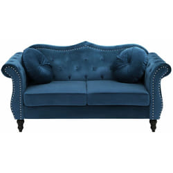 Divano in Velluto Blu Scuro 2 posti con Cuscini Stile Chesterfield Retrò Skien
