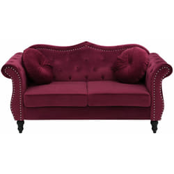 Divano in Velluto Rosso 2 posti con Cuscini Stile Chesterfield Retrò Skien