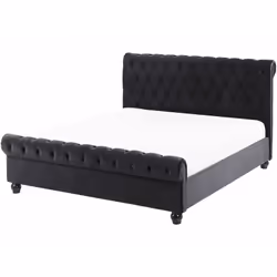 Letto matrimoniale vintage in velluto nero in stile Chesterfield. Porta il lusso in camera da letto con questo letto con rete ...