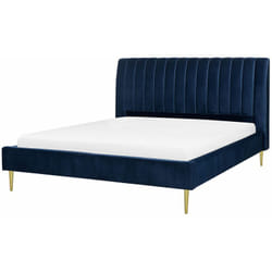 Letto imbottito velluto blu scuro e oro rete a doghe testiera alta 160 x 200 cm Marville