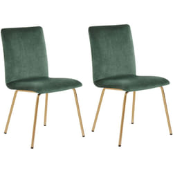 Set di 2 Sedie da Pranzo Velluto Verde Gambe in Metallo dorato senza braccioli Retro Glam Rubio