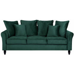 Divano in Velluto Verde Scuro a 3 Posti con Cuscini Decorativi Moderno Bornholm