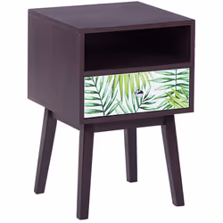 Originale comodino con cassetto design tropicale. Tavolino dal design tropicale, con un cassetto motivo foglie di palme in co ...