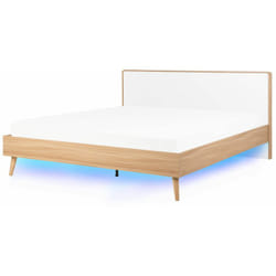 Letto Marrone Chiaro Testiera Bianca a Doghe con Luci led 180 x 200 cm Serris