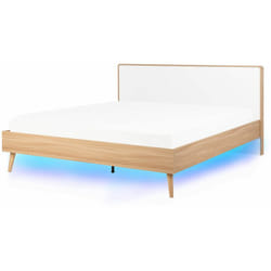 Letto Marrone Chiaro Testiera Bianca a Doghe con Luci led 160 x 200 cm Serris