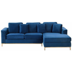 Divano Angolare Imbottito in Velluto Blu Scuro Versione Sinistra Oslo