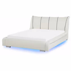 Elegante letto matrimoniale in pelle bianca con moderna illuminazione a LED. Rendi la stanza da letto ancora più comoda con q ...
