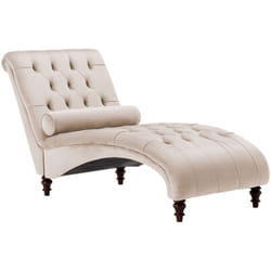 Beliani - Chaise Longue Velluto Beige Stile Chesterfield con Bottoni Gambe in Legno Muret