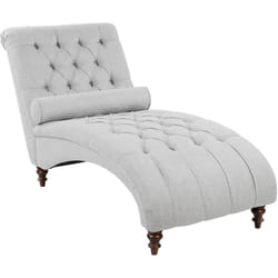Beliani - Chaise Longue Tessuto Grigio Stile Chesterfield con Bottoni Gambe Legno Muret