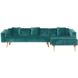 Divano Letto Angolare Sinistro in Velluto Verde Gambe Legno Chiaro Vadso