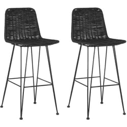 Set di 2 Sedie Alte in Rattan Nero con Struttura in Metallo Design Boho Cassita