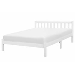 Letto in Legno Bianco con Rete a Doghe Testiera Alta 160 x 200 cm Florac