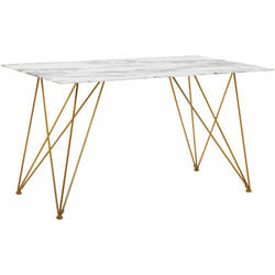 Tavolo con Piano Effetto Marmo Bianco in Vetro Gambe Oro 140 x 80 cm Kenton