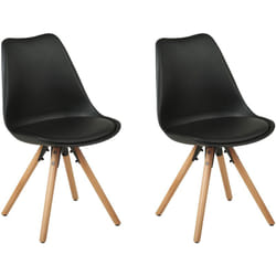 Set di 2 Sedie da Pranzo Ecopelle Nera Gambe in Legno Lucide Dakota