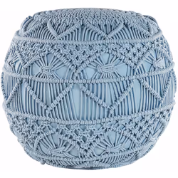 Moderno poggiapiedi sferico in cotone blu. Un pouf davvero speciale che catturerà gli sguardi di chiunque. Perfetto per esser ...