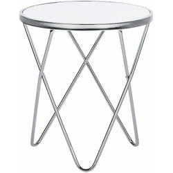 Beliani - Tavolino Laterale Tondo Vetro Temperato Bianco con Gambe Metallo Argento Meridian ii
