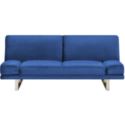 Divano Letto Imbottitura in Velluto Blu 3 Posti Braccioli Regolabili York