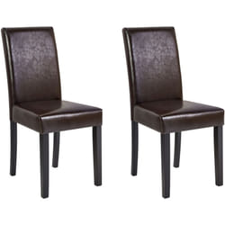 Set di 2 Sedie da Pranzo Ecopelle Marrone Gambe in Legno Massiccio Broadway