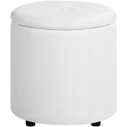 Elegante Pouf con Vano Portaoggetti Similpelle Bianca 40 x 38 cm Maryland