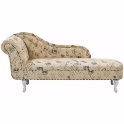 Chaise longue beige con stampe. Apri le porte all'eleganza con questa chaise longue. Realizzata in tessuto resistente e morbi ...