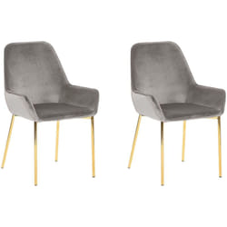 Set di 2 Sedie da Pranzo con Rivestimento in Velluto Grigio e Gambe Dorate Loverna