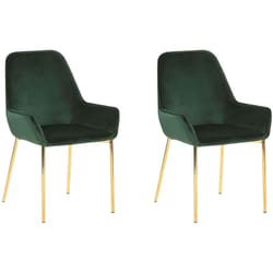 Set di 2 Sedie da Pranzo con Rivestimento in Velluto Verde e Gambe Dorate Loverna