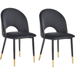 Set di 2 Sedie da Pranzo in Velluto Nero Gambe Nere Retro Glamour Magalia