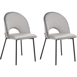 Set di 2 Sedie da Pranzo in Velluto Grigio con Gambe Nere Stile Retro Covelo