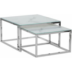 Set 2 Tavolini Piano Effetto Marmo Bianco con Gambe Acciaio Argentato Brea