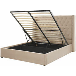 Letto imbottito in tessuto beige con box e testiera alta 160 x 200 cm Lubbon
