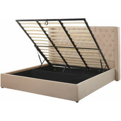 Letto imbottito tessuto beige con box e testiera alta 180 x 200 cm Lubbon
