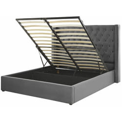 Letto imbottito tessuto grigio con box e testiera alta 160 x 200 cm Lubbon