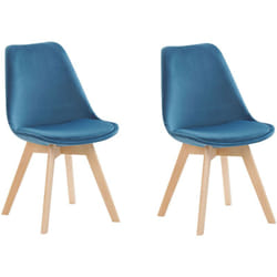 Set di 2 Sedie da Pranzo in Velluto Color Blu con Gambe di Legno Dakota