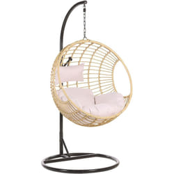 Sedia Sospesa con Cesta Rotonda di Rattan Beige per Interno ed Esterno Aspio