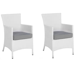 Set di 2 Sedie da Giardino in Finto Rattan Bianco con Cuscino Grigio Italy