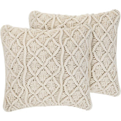 Set di 2 Cuscini Decorativi Macramè di Cotone Beige Chiaro 45 x 45 cm Goreme