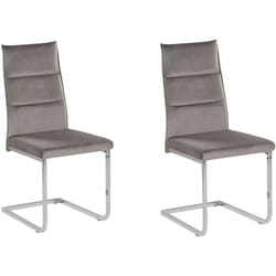 Set 2 Sedie da Pranzo a Sbalzo Metallo e Velluto Grigio Schienale Alto Rockford