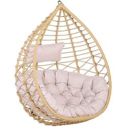 Sedia Sospesa con Cesta di Rattan Beige per Interno ed Esterno Arsita