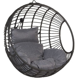 Sedia Sospesa con Cesta di Rattan Nero per Interno ed Esterno Boho Aspio
