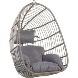 Beliani - Sedia Sospesa con Cesta a Uovo di Rattan Grigio per Interno ed Esterno Casoli